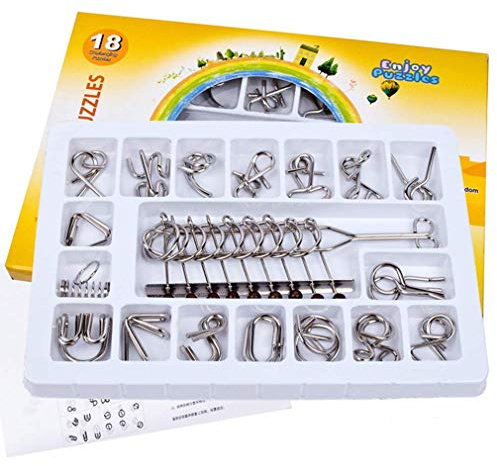 Gracelaza 18 Stück Entwirrung Puzzles Geduldspiele Set - Knobelspiele Kit - Magisches Spielzeug - Denksportaufgaben Metallpuzzle - Ideal Spielzeug und Geschenk für Junge und Mädchen