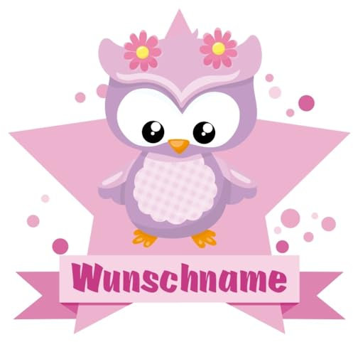 Samunshi® Süße Eule Wandtattoo Türschild mit Name personalisierbar Kinderzimmer Türaufkleber Baby Wandaufkleber - 50x43cm mehrfarbig