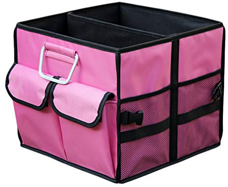 Lvguang Universal Faltbare Auto Kofferraum Organizer rutschfest Kofferraumtasche Große Kapazität Aufbewahrungsbox Taschen (Rosa#1, 35 * 35 * 30cm)