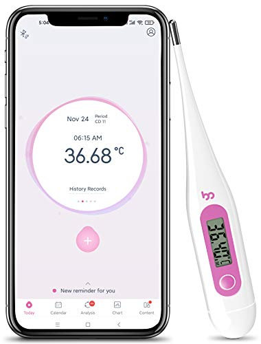 Digital Basal Body Thermometer Fertility Monitor Record BBT Manually, Draw BBT Chart Pinpoint Ovulation Day, High Accuracy Perfect Companion for Ovulation (Pink)