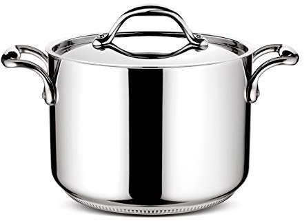 Lagostina Accademia Lagofusion 011116020522 - Pentola in acciaio inox 22 cm (5,3 L) + coperchio per tutti i piani cottura, compresa induzione Maniglia rivettata robusta italia
