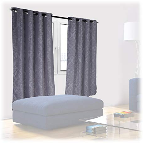 Relaxdays Vorhänge 2er Set, HxB 175x135 cm, blickdicht, lichtundurchlässig, barockes Muster, Verdunkelungsvorhänge, grau