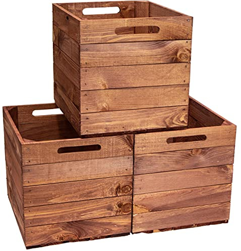 Kistenkolli Altes Land 3er Set Holzkiste Aufbewahrungskiste Schubladenbox passend für alle Kallaxregale und Expidit Regale 33x37,5x32,5cm Kallax Boxen Einsatz (3er Set Vintage)