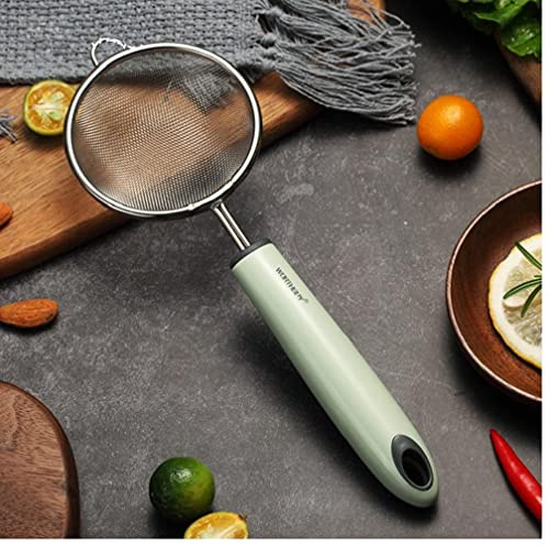 Small 1 Pc Kitchen Colander 304 Stainless Steel Flour Sieve Vegetables Residue Strainer with Plastic Handle Oil Filter Spoon