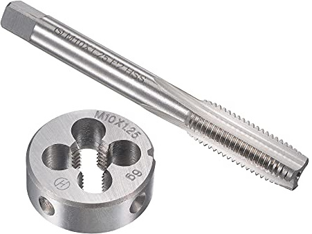 sourcing map M10 x 1,25 mm metrisches Gewindeschneid-Set, HSS Maschinengewinde-Gewindebohrer mit legiertem Werkzeugstahl, runde Schneideisen