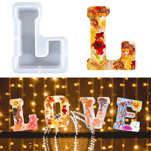 Stampo per lettere grandi per resina, Stampo in resina epossidica alfabeto, Stampo per lettere in silicone 3D, Stampo per torta con lettera da A a Z, Stampo per decorazione per feste di compleanno (L)