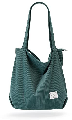 KALIDI cord Tasche Damen Umhängetasche mit Reißverschluss,Groß Shopper Tasche Tote Bag Handtasche Schultertaschen für Arbeit Büro Reisen Einkaufen Schule und Alltag