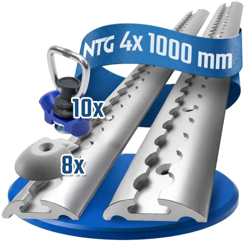 NTG Airlineschiene halbrund 4 STK 1m/1000mm Alu - inkl. 10 Fittings LKW | 8 Endkappen - TÜV zertifizierte Sparsetauswahl - Anhängerzubehör Ladungssicherung - Aluschiene mit Bohrungen silber eloxiert