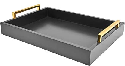 Vassoi da portata con manici, 40,6 x 30,5 cm, vassoio decorativo grigio, vassoi ottomani, soggiorno, bagno e vassoi decorativi esterni (carbone)