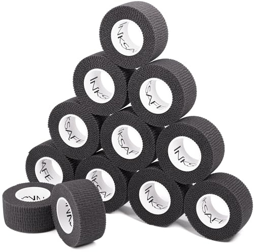 Inksafe Black Self Adherent Cohesive Bandages 2.5cm x 4.5m Box of 12 - Uses Include Vet Wrap, Tape for Wrist and Ankle Sprains, Finger and Thumb Tape,