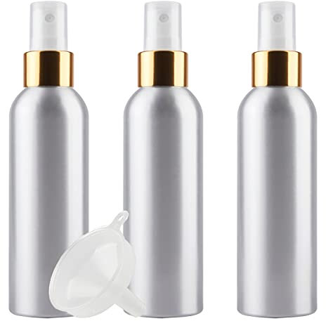 ZEOABSY 3 Piezas Pequeño 150ml Spray de Aluminio Plata Botella de Spray Vacía con Pulverizador Oro/Blanco de Niebla Fina Atomizador para Perfume Aromaterapia Agua Líquidos Tamaño de Viaje