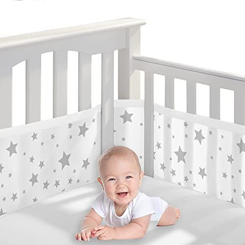 Babybett Leitplanke,Bettumrandung Nestchen,Atmungsaktiv Kinderbett Stoßstange,Bettumrandung Babybett,Atmungsaktive Bettumrandung,Rausfallschutz für Babybett,Kantenschutz Baby Babybett,Mesh Babybett