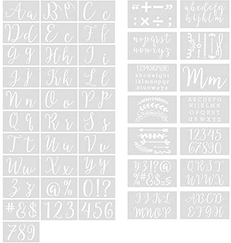 GENCAM Buchstaben Schablone Set, Wiederverwendbarer Schablonen Set zum Zeichnen, 45 Stück Buchstaben Schablonen Vorlagen für Sammelalben, Photoalben, Geschenkalben und mehr