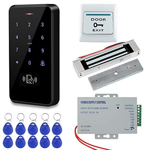 QttyElok IP68 Waterproof Outdoor Door Access Control System Kit RFID Access Control Keypad Touch Panel + 180KG/350lbs Electric Magnetic Lock + Power Supply +10pcs 125KHz Keyfobs