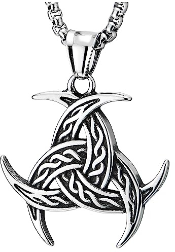 COOLSTEELANDBEYOND Herren und Damen Halskette aus Edelstahl, Nordischer Wikinger Triple Odin's Horn Triskele Anhänger, Amulett Zinn