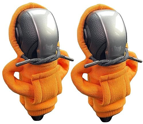 2pcs Gangschaltung Abdeckung, Universal Shift Knob Abdeckung, lustige Pullover Hoodie für Gearshift, 4,7 Zoll Auto Shifter Stick Protector Dekoration,Orange