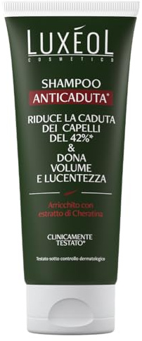 LUXÉOL - Håravfallshampoo - Volym, Glitter Och Fuktgivande - -42% Hår I Fallfasen* - Kliniskt bevisad* - Keratinextraktbas - Unisex - Tillverkad i Spanien - 200ml
