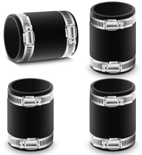 Minatee 4 Pcs Flexible PVC Coupling With Stainless Steel Clamps, for Plastic and Copper Plumbing Connections(1-1/2 Inch)