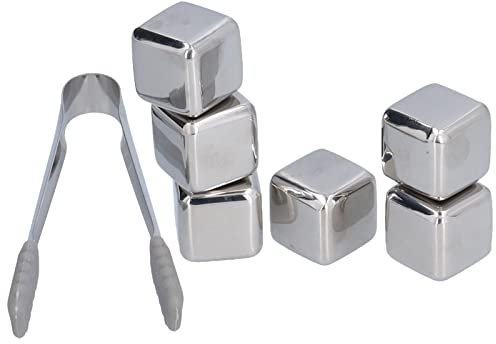 HUAOSN Whisky Stones Set, 6 Pieces, Reusable Stainless Steel Ice Cubes for Drinks, Whiskey Cooling Stones with Storage Box, Metal Cool Ice Cubes for Scotch, Beer, Wine, Cocktails