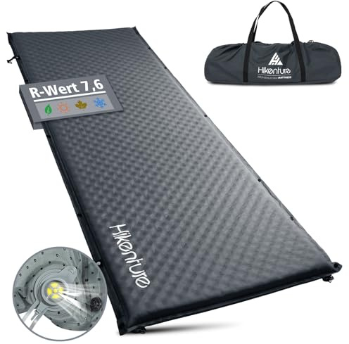 HIKENTURE Isomatte Selbstaufblasend, 5CM Dicke Camping Matratze aus Schaumstoff, Selbstaufblasbare Luftmatratze, Bequeme Schlafmatte für Camping, Outdoor, Wandern, Reisen, Zelt (Dunkelgrau-A3)