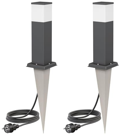 ledscom.de 2 Stück Pollerleuchte POLLY mit Erdspieß und 2m Kabel für außen, 35cm, anthrazit, G9 Fassung