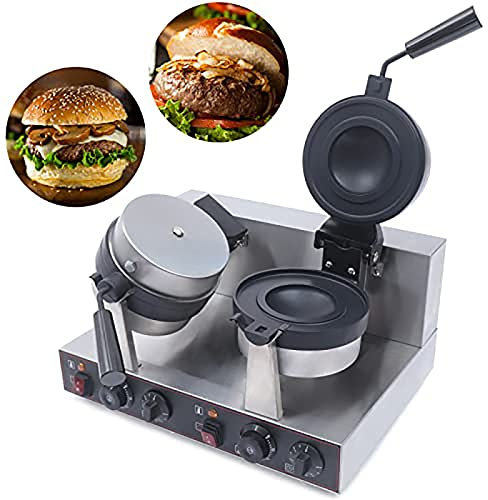 Non Stick Electric Maker For Home & Commercial Use - 2400W Burger Grill With Temperature & Time Control - Dual Panini Press For Ice Cream Waffles - Commercial Waffle Baker Machine