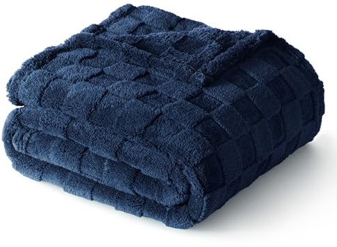 Exclusivo Mezcla Coperta Plaid Pile di Flanella per Divano, 130x150 CM Coperta Letto Singolo con Motivo a Scacchi, Morbida e Calda, Blu marino