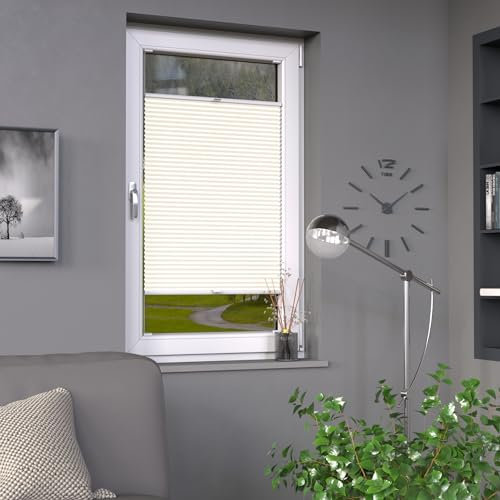 Deco-Raum Plissee auf Maß Vanille Fenster Plisseerollo Faltstore Jalousie Sonnenschutz Sichtschutz lichtdurchlässig Rollo für Fenster & Tür B:30-40 cm, H: 40-100 cm