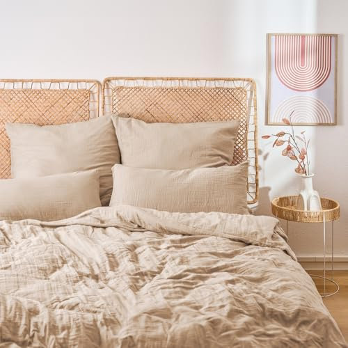 Blumtal Juego de ropa de cama de muselina 135 x 200 cm + 40 x 80 cm, certificado Öko-Tex, ropa de cama de verano 100 % algodón, lavable a máquina a 40 °C