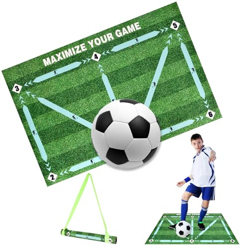 Tapis d'entraînement de Pas de Football avec Bande de Stockage, 60 x 90 cm Dribble Absorption des Chocs Antidérapante Mat D'Entraînement Coussin, Cadeau Pour Enfants et Les Amateurs de Football
