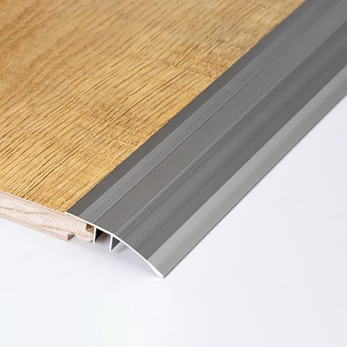 Raouoae Ausgleichsprofil 120 Cm * 2 Bodenschiene Breite: 4,2 Cm Eloxierte Aluminiumlegierung Höhenausgleich: 0,8–1,8 Cm Aluschiene Abschlussleiste Übergang Leiste(Holzmaserung grau)