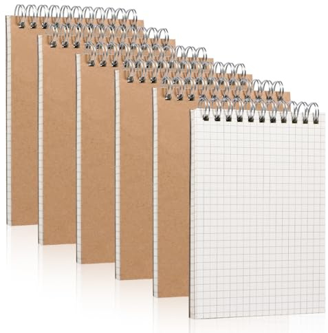 KHstylehoo 6 Stück Notizblock A6, Kariert Spiralblock Klein Abreißbar, 80 Blatt Notizbuch A6 Kariertes Papier für Büro Schule Kinder Geschenk