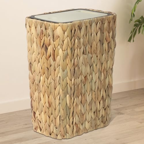 Boho Trash Bins For Kitchen, 12L / 2.6 Gallon Small Rattan Bathroom Bin with Press Top Lid, 2 in 1 Double Wicker Trash Can, Slimline Kitchen Bin for Bedroom, Tolite, Living Room, Waste Paper Bin