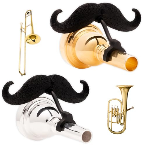 Brasstache Trombone-stache XL (2-pack) - Clip-on Mustache for Small and Large shank Trombone, Baritone, and Euphonium Mouthpieces