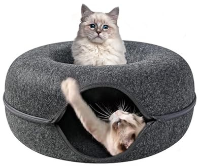 HTRTRR Katzentunnel Filztunnel, 60 cm Rundes Design Abnehmbares Donut Haustiertunnel, Interaktives Versteckspielzeug für Kleine Haustiere Für Kleine Haustiere Kaninchen Kätzchen Welpen