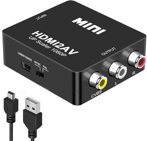 Azuxreza Convertitore da RCA a HDMI, Composto da CVBS a HDMI, Adattatore Upscaler 720P/1080P, AV Video Converter, Supporto PAL/NTSC Compatibile Con PS3, TV, PC, STB, Xbox, VHS, VCR, Blue-Ray