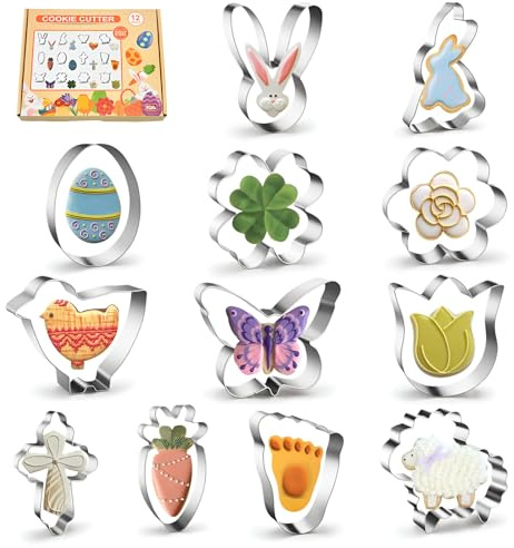 Emporte-Pièces,RoadLoo Lot de 12 Emporte-pièces en Acier Inoxydable animaux Lapin papillon oiseau fleur en forme de moule à pâtisserie pour Décoration de Gâteau Fondant Biscuit Cookie Pâtisserie