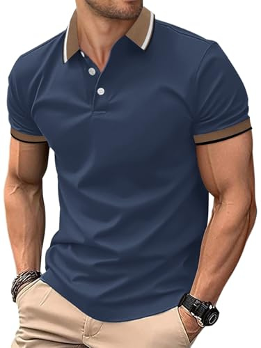 HMIYA Herren Poloshirt-Kontrast Kurzarm Poloshirt Herren Basic Sommer Shirt