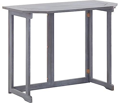Myheimly Akazie Massiv Balkontisch Klapptisch Gartentisch Terrassentisch Tisch,Grau