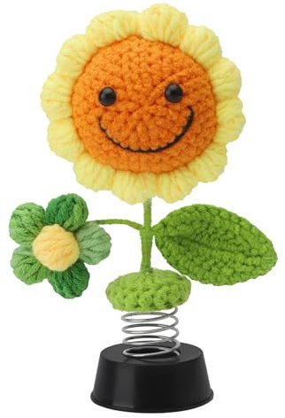 DAWRIS Car Bobblehead Sunflower Crochet Potted Flowers Dashboard Decor Shaking Heads Nodding Doll Car Interior Decor Ornaments Fun Gifts for Men Women
