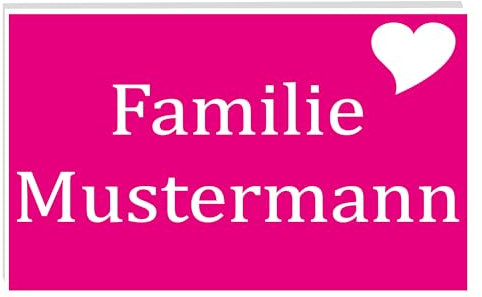 KIWISTAR UG - ab 1x - Namensschild Herz 100x60mm Briefkastenschild selbstklebend - pink weiß - Klingelschild personalisiert - Briefkastenschild - Türschild - mit Gravur - UV und wetterfest
