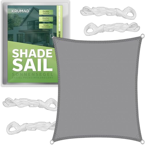 KRUMAD Sonnensegel Rechteckig 3m x 2m, Grau, UV-Schutz, Wasserdicht, Wetterfest, für Garten, Balkon & Terrasse, Atmungsaktives HDPE 160 g/m², inkl. 4 Befestigungsseile | Rechteckig 3m x 2m, Grau, HDPE 160 g/m², inkl. 3 Befestigungsseile, Wasserdicht, Wetterfest, für Garten, Balkon & Terrasse