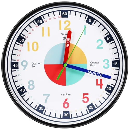 OurLeeme Orologio da Parete Educativo per Bambini 25 cm, Silenzioso Senza Ticchettio, Multicolore con Numeri Facili da Leggere, Ideale per Camera, Scuola, Casa - Design Moderno per Imparare l'Ora