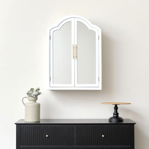 Melody Maison Arched White Mirrored Fronted Wall Cabinet 79cm x 57cm
