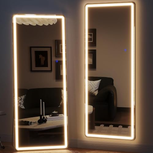 ZKIODV 178 x 65 cm Ganzkörperspiegel mit Beleuchtung, LED-Spiegel (Schwarz) | Wandspiegel Groß mit 3 Farben Licht, Standspiegel Beleuchtet, Großer Stehspiegel für Schlafzimmer, Wohnzimmer, Flur