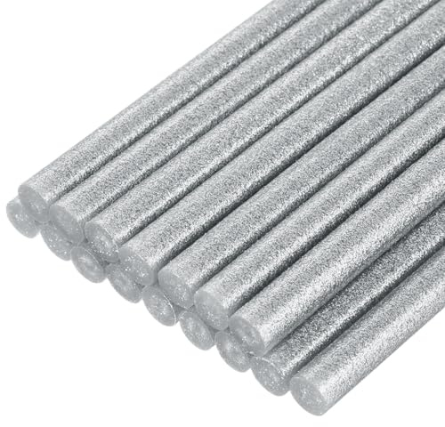 QUARKZMAN 16 Stück Heißklebestifte 11mm x 200mm Mini Heißklebesticks Heißklebepistole Heißkleber Klebestifte Glue Kleberstoff für Repartur Bastel Dekoratiion DIY Handwerk Glitzer Silber