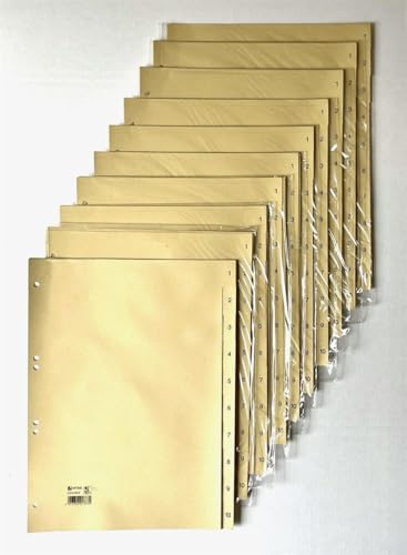 100er Pack Trennblätter HETZEL Papierregister chamois, 10 tlg., Zahlen 1-10, A4 aus Tauenpapier 110 g/m²