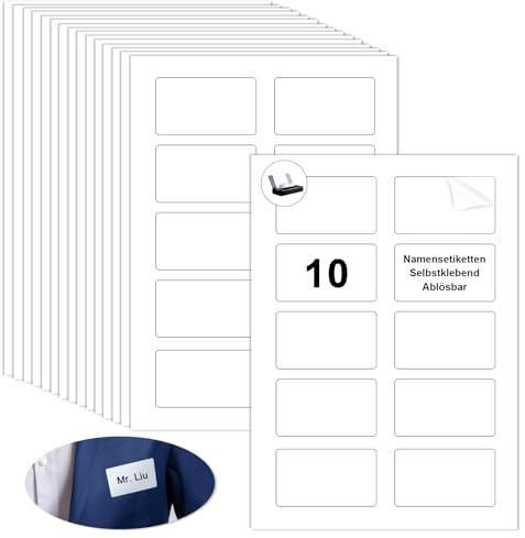 150 Stück Namensetiketten Selbstklebend Namensetiketten Ablösbar A4 Bedruckbare Namensaufkleber Etiketten für Kleidung gür Inkjetdrucker