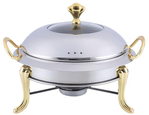 MYUYEE Set da Buffet con scaldavivande in Acciaio Inossidabile 304 Posate e scaldavivande Vassoio riscaldante con Finestra in Vetro per Matrimoni Feste Banchetti e,Oro-28CM
