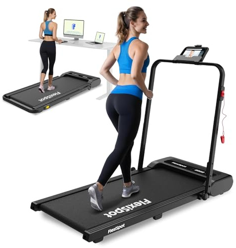 FlexiSpot Laufband Klappbar Walking Pad, Jogging Pad Plus – 1-10 km/h, LED-Display, Kabellose Fernbedienung, rutschfest & Gedämpft, Mit Schmiermitteln, Für Zuhause und Büro, Max. Tragfähigkeit 140 kg